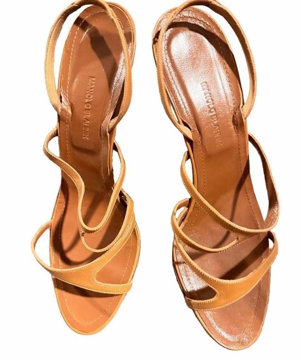 Manolo Blahnik Strappy Heels Tan Leather Sandals